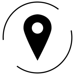 black and white vector icon of location pin  flat design style, sign, transparent background