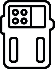 A simple black and white line art illustration of a retro handheld electronic dice game