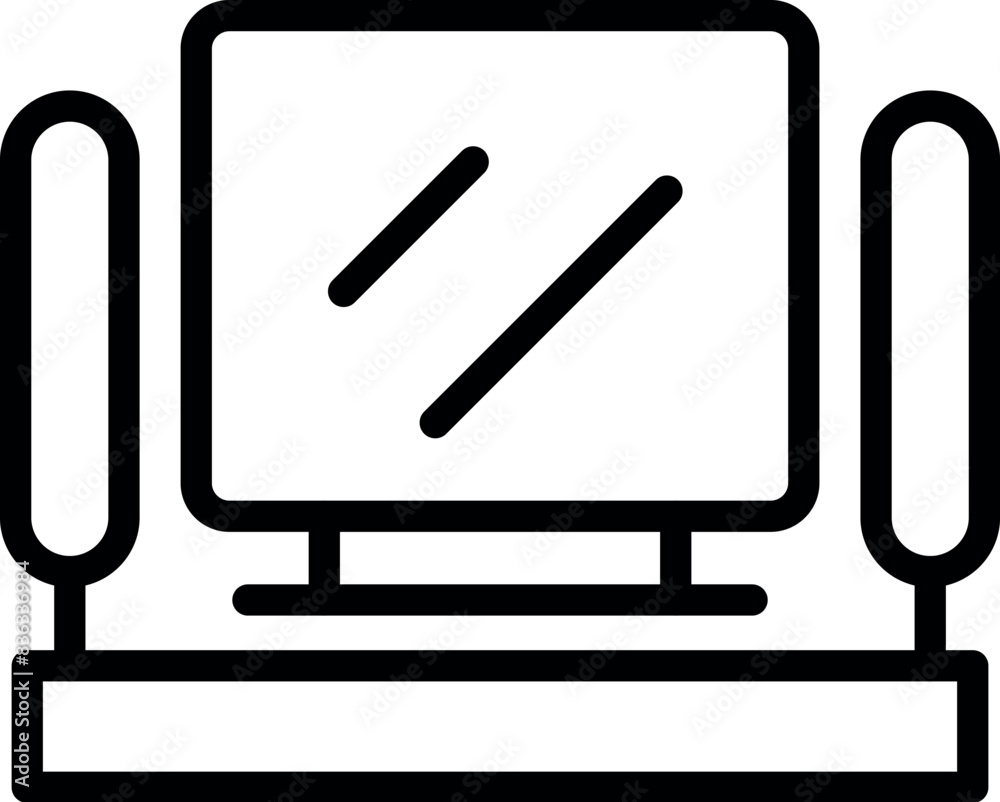Sticker Simple line art icon representing a computer on a desk, ideal for home office concepts - Stickers