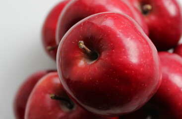 Heap Of Freshly Picked Ripe Red Apple Fruits Detailed Top View. Stock Photo For Red Apples Backgrounds