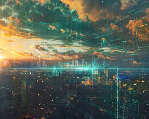 Obraz premium Breathtaking Cyber Landscape Panorama with Layers of Network Security