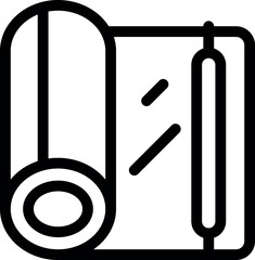 Black and white line art icon of a closed notebook with a pen, ideal for office supplies design