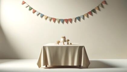 Birthday Table Decor with Bunting and Cake