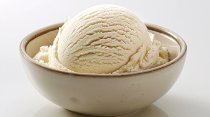 A single scoop of ice cream in a plain bowl, white background,