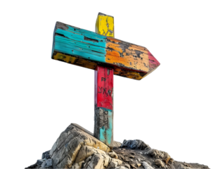 Hiking trail sign guiding or pointing sign on transparent background