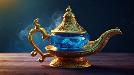 Granater AI Magic lamp emitting smoke on wooden table.