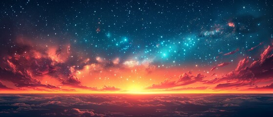 Fototapeta premium The night sky is full of tiny stars. Using a red and blue theme.