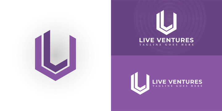 Abstract initial hexagon letter LV or VL logo in purple color isolated on multiple background colors. The logo is suitable for venture capital firm company logo design inspiration templates.