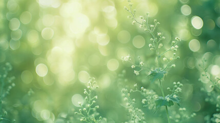 Fototapeta premium Light green background with light bokeh and grass. Minimalism and simple design