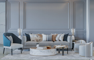 Luxury living room interior 3d rendering.