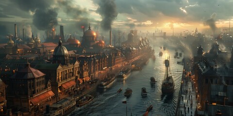 Vintage Port City Bustle, generative ai