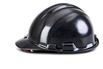 Obraz premium A professional black safety helmet suitable for construction sites, shown on a transparent, white background in png format
