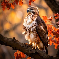 Red Tail Hawk on a branch in the fall