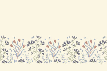 Fototapeta premium Tapestry floral pattern vintage ethnic modern embroidery texture boho design vector illustration hand drawn flower motif branches leaves wallpaper seamless background border.