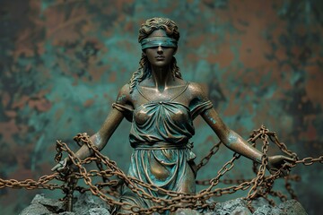 Lady justice statue with chain around neck