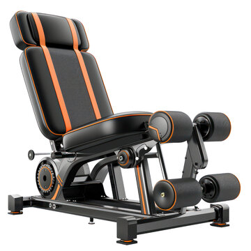 Adjustable leg extension and curl machine for gym and home workouts, featuring cushioned seating and versatile support. transparent backgrounds