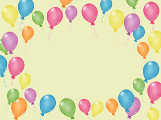 Celebration background with flying helium сolorful balloons and ribbons. Concept of party and happy birthday holiday.