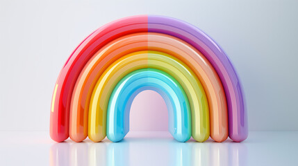 Obraz premium Group of Cute Rainbows. Plastic Clay 3D Cartoon Animation Set, Kids Sculpturing Game, Child Handmade Craft, Design Decor Item. Simple, Minimal. LGBTQ+ Pride Symbol, Equality, Diversity, Human Rights