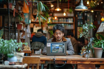 A man working on a laptop at table