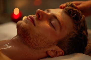 Man receiving facial massage at spa