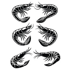 Shrimps, isolated elements for design on a white background.