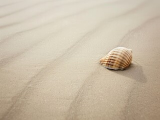 Serene Minimalism: Single Shell on Smooth Sandy Beach