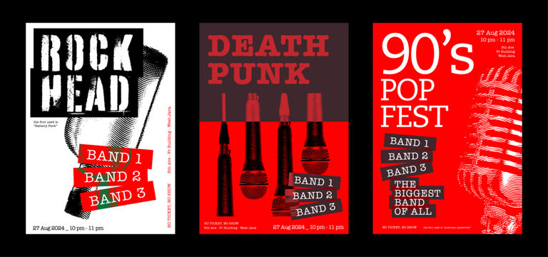 Music Poster for Pop Rock Punk genre, gigs or live music or festival and print digital posters set, editable vector design with illustration - Powered by Adobe