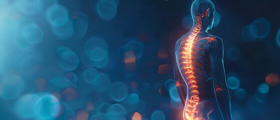 Enhanced 3D illustration showing person s severe back pain, diagnostic imaging