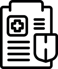 Vector graphic illustration of medical clipboard icon with healthcare document and patient records in simple line art design, isolated on white