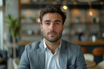 Man in gray suit at restaurant