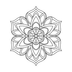 Asian floral mandala for adults coloring book. Vector ethnic circular ornament. Black and white linear illustration