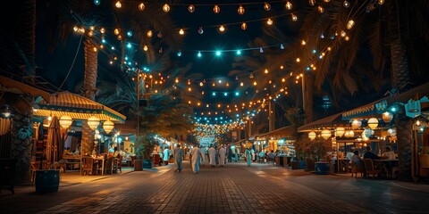 Vibrant Night Market in Abu Dhabi, generative ai