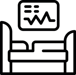 Simplified black line icon illustrating a hospital bed with a monitoring screen, suitable for health care themes