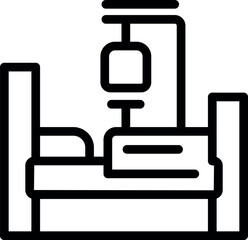 Black and white line icon of an industrial sewing machine for textiles
