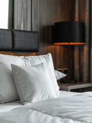 White Pillow on a Made Bed in a Hotel Room