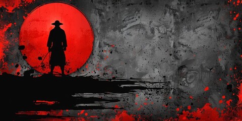 A samurai with a katana against a red circle, symbolizing the sun, on a dark background.
Concept: posters and covers of books and magazines, tattoos, web design, social networks, video games.