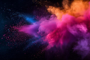 Fototapeta premium Abstract multicolored dust splash on black background. Abstract color powder explosion on background