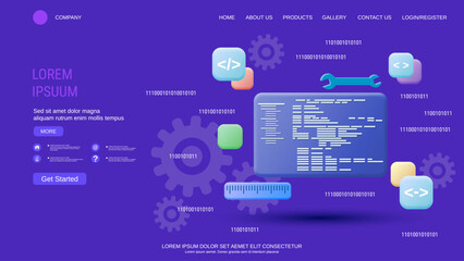 Obraz premium Modern trendy landing page vector design template. Application development concept