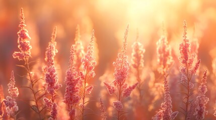 Close-up of pink wildflowers in a sunlit field with a soft focus background - Powered by Adobe