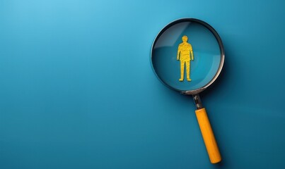 Figurine of a man under a magnifying glass, depicting the concept of employee search. Symbolizes effective personnel management and recruitment strategies