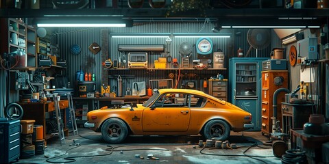 Professional auto technician working on vintage car engine, generative ai
