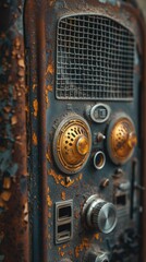 Vintage Radio Speaker Macro, Antique Music Player Backdrop, Rusty Patina Audio Device Background, Vertical Podcast Wallpaper