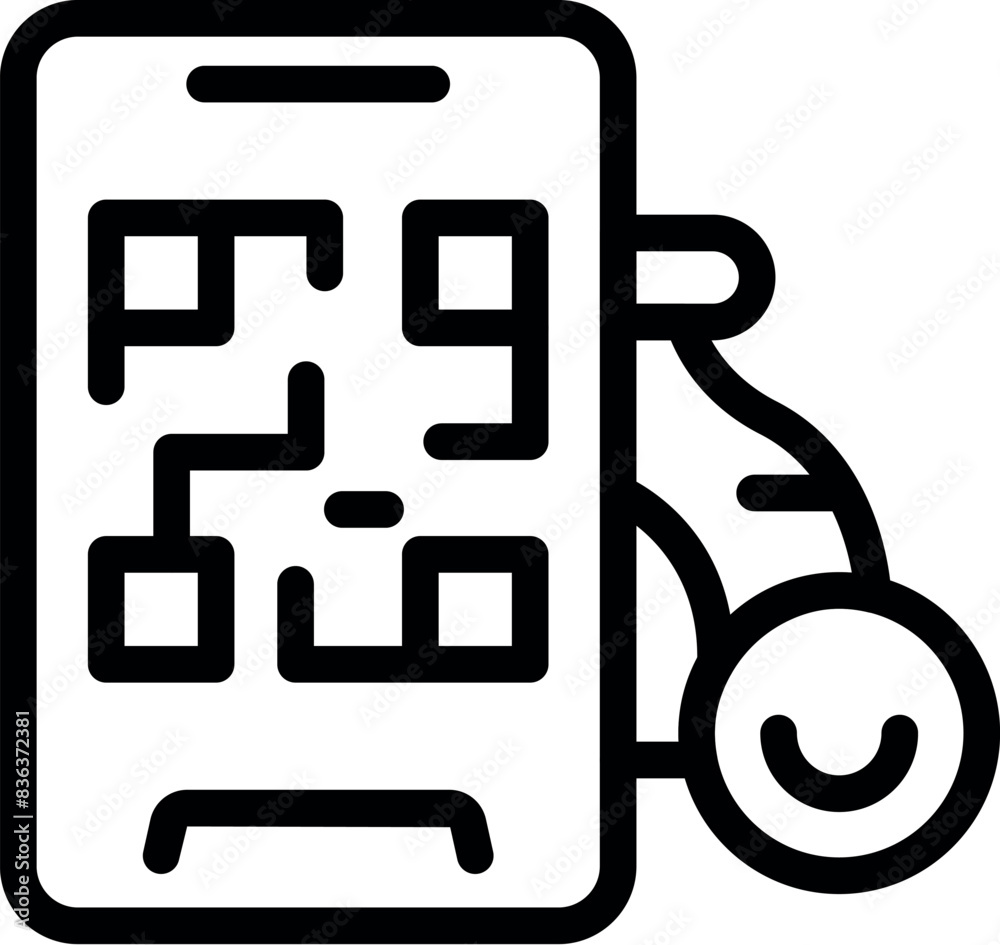 Poster outline vector icon of a smartphone displaying a qr code, with a shopping cart symbol