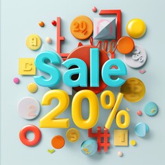 Bold Sale Announcement with 3D 20% Off Design Element on Blank Background for Advertising Campaigns, Copy Space for Text Overhead