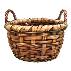 Obraz premium Close-up of a rustic woven basket with handles made of natural materials, perfect for storage or decoration in a cozy home setting. transparent backgrounds