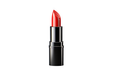 Fototapeta premium Bold and Beautiful Red Lipstick. An uncapped tube of vibrant red lipstick in a sleek black case, perfect for beauty and fashion imagery.