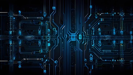 Fototapeta premium Blue Engine Dynamics: Futuristic Circuit Design, AI-generated image of amazing blue circuit line with technology. Circuit Engine in Action. Blue Lines of Innovation. 