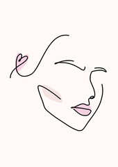 one line portrait line art pastel pink line drawing minimalist style portrait line flower woman hand drawn abstract feminine beauty poster illustration linear style