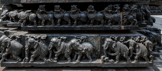 Stone Carving of Hoysaleshwara Temple in Halebidu. Karnataka. India.