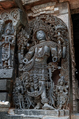 Stone Carving of Hoysaleshwara Temple in Halebidu. Karnataka. India.